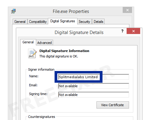 Screenshot of the Splitmedialabs Limited certificate